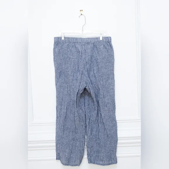 Eileen Fisher Puckered Organic Linen Wide Leg Pants Striped 100% Linen Size LP - Picture 6 of 10
